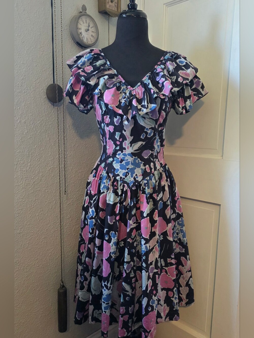 Vintage Laura Ashley 80s Dark Floral Dress